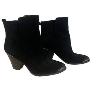 Ella Moss 8.5 Black Suede Booties Metallic Toe Cap Heel Accent Chic Boho Vintage